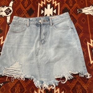 Wishlist Light Blue Distressed Denim Midi Skirt